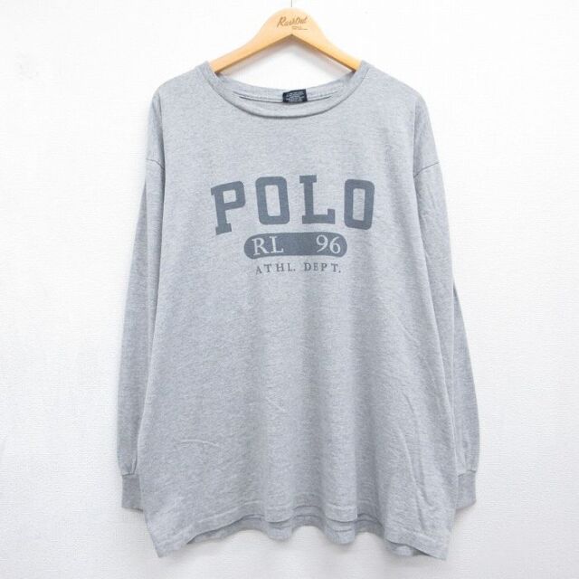 XL★古着 ラルフローレン 長袖 ビンテージ ブランド Tシャツ メンズ 90年代 90s POLO 大きいサイズ クルーネック USA製 グレー 霜降り【spe】 26jul09
