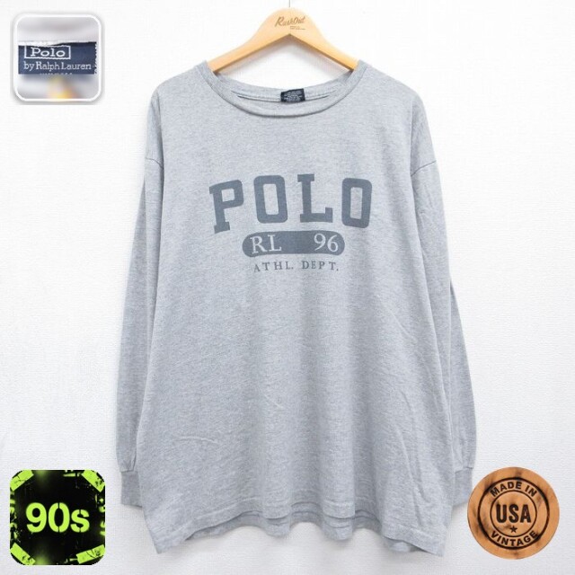 ラルフローレン 90s 長袖Tシャツ POLO 霜降りグレー メンズXL相当 | 古着