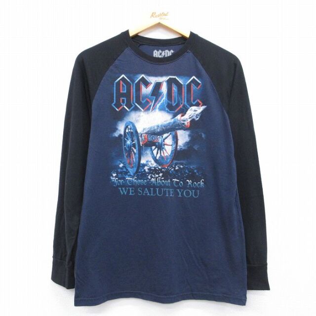 AC/DC 長袖ロックバンドTシャツ ラグラン ネイビー メンズM相当 | 古着