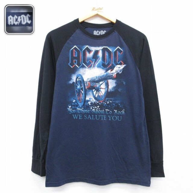 AC/DC 長袖ロックバンドTシャツ ラグラン ネイビー メンズM相当 | 古着