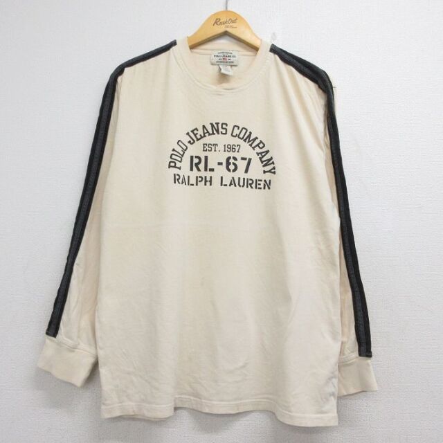 ラルフローレン 長袖Tシャツ ビッグロゴ ベージュ メンズXL相当 | 古着