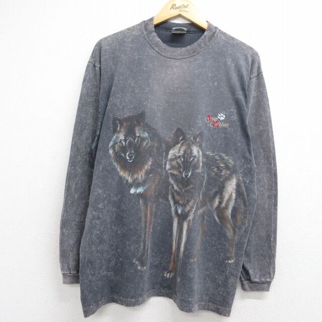 90s 長袖Tシャツ オオカミ グレー メンズL相当 | 古着