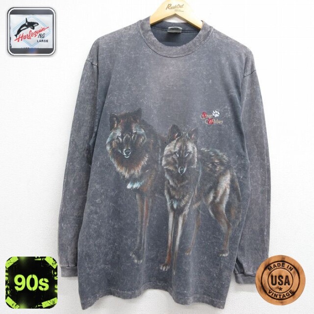 90s 長袖Tシャツ オオカミ グレー メンズL相当 | 古着