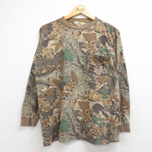 レッドヘッド 90s 長袖Tシャツ 胸ポケット付き ブラウン迷彩 メンズL相当 | 古着