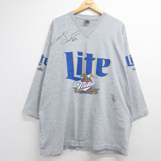 フルーツオブザルーム 90s 7分袖Tシャツ ミラーライト ビール サイン入り グレー メンズXL相当 | 古着