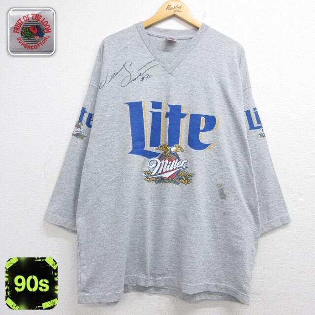 フルーツオブザルーム 90s 7分袖Tシャツ ミラーライト ビール サイン入り グレー メンズXL相当 | 古着
