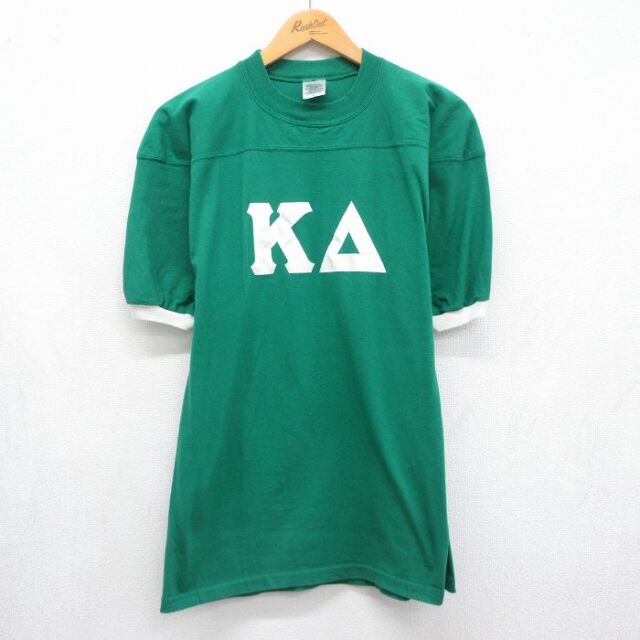 半袖フットボールTシャツ ギリシャ文字 グリーン メンズM相当 | 古着