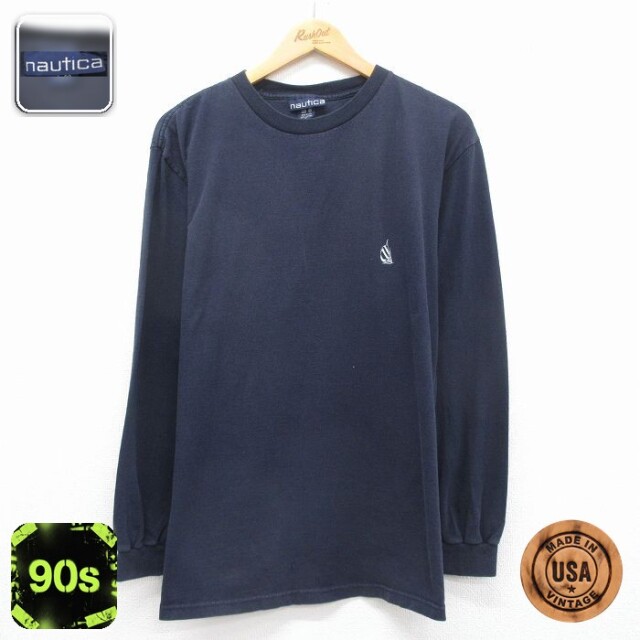 ノーティカ 90s 長袖Tシャツ ワンポイントロゴ ネイビー メンズXL相当 | 古着