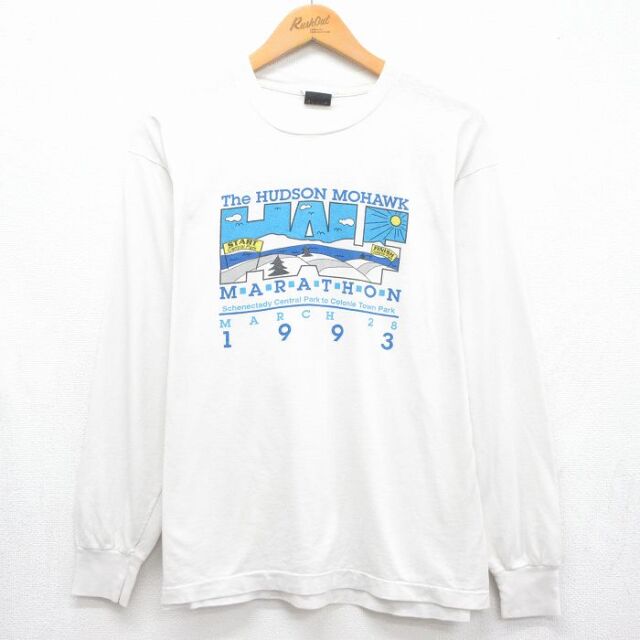 スクリーンスターズ 90s 長袖Tシャツ マラソン ホワイト メンズXL相当 | 古着