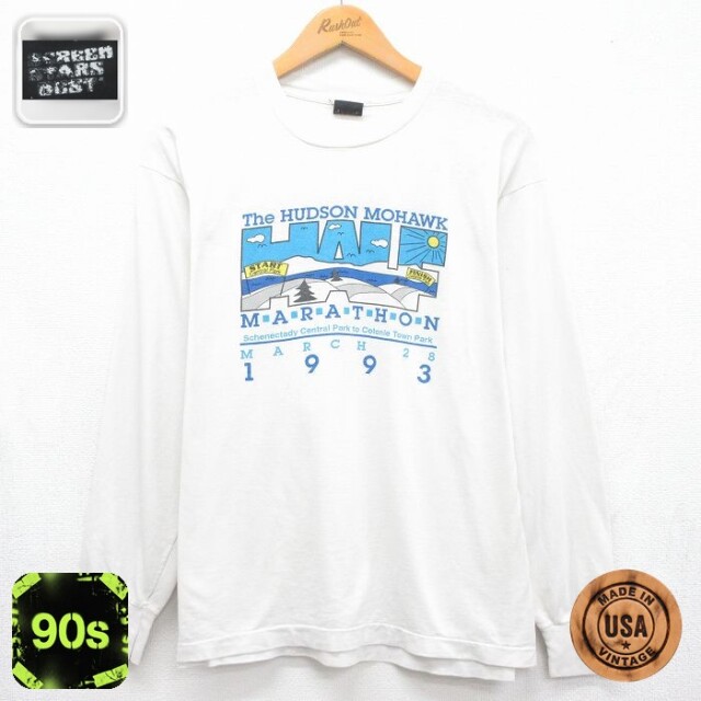 スクリーンスターズ 90s 長袖Tシャツ マラソン ホワイト メンズXL相当 | 古着