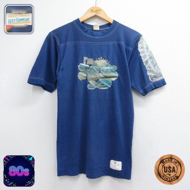 80s 半袖フットボールTシャツ Hers ブルー メンズS相当 | 古着