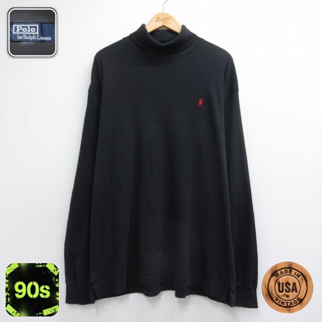 ラルフローレン 90s 長袖Tシャツ ワンポイントロゴ ブラック メンズXL相当 | 古着