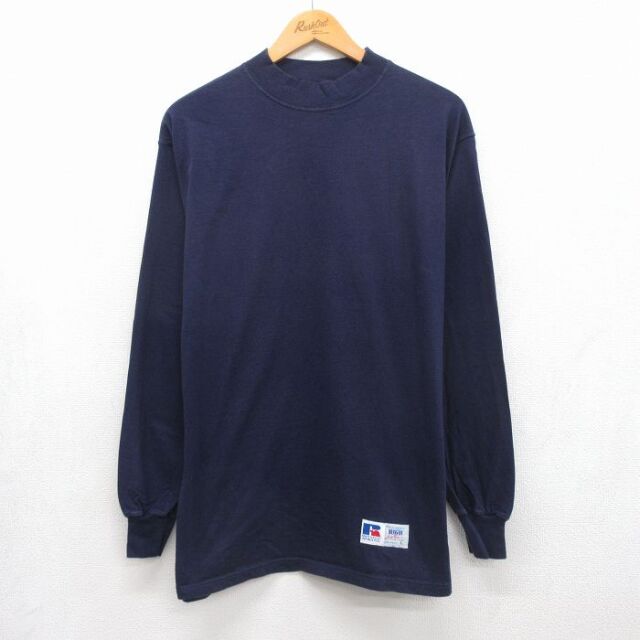 ラッセル 90s 長袖Tシャツ モックネック ネイビー メンズL相当 | 古着