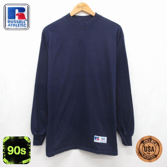 ラッセル 90s 長袖Tシャツ モックネック ネイビー メンズL相当 | 古着