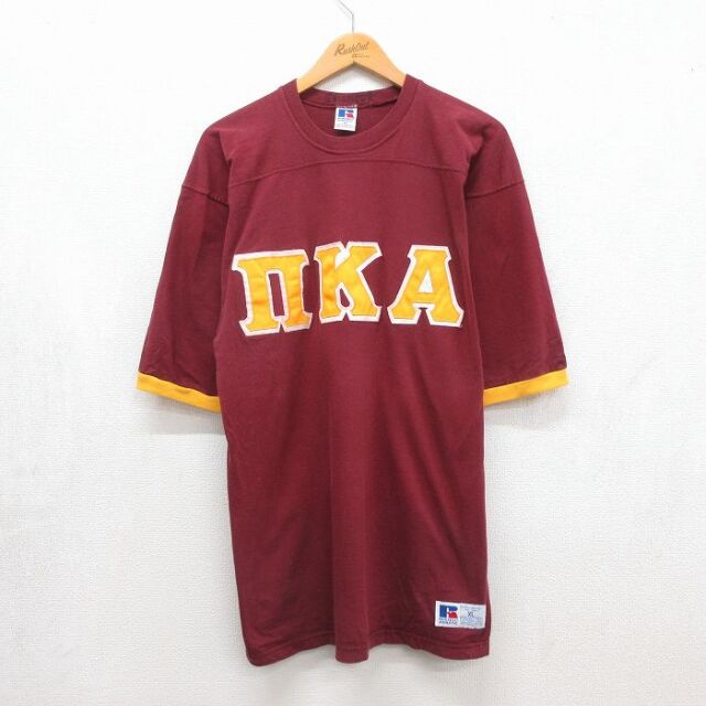 ラッセル 90s 半袖Tシャツ ギリシャ文字 バーガンディ メンズL相当 | 古着