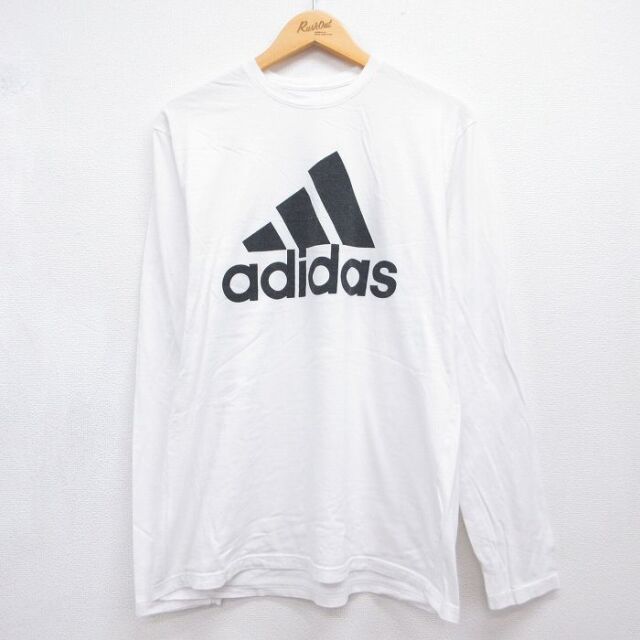 L★古着 アディダス adidas 長袖 Tシャツ メンズ ビッグロゴ コットン クルーネック ホワイト 26jul21