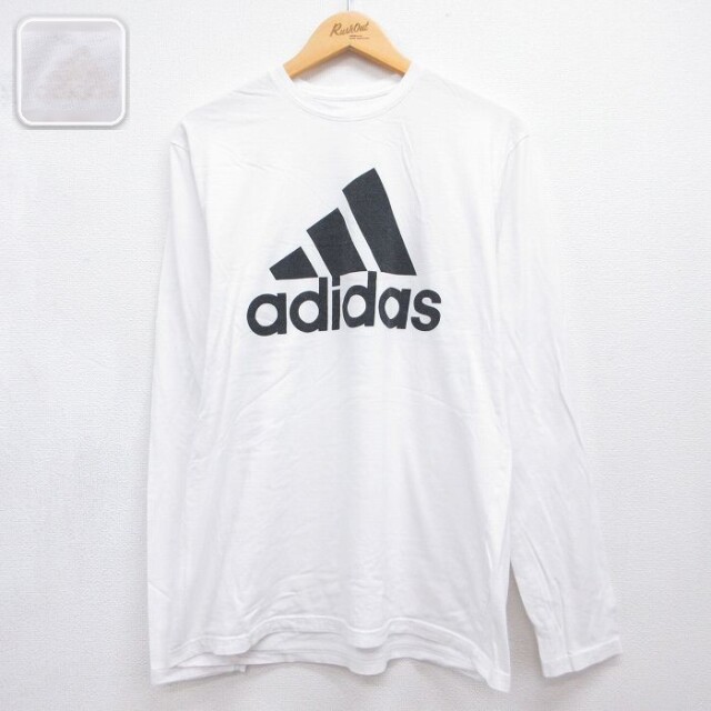 アディダス 長袖Tシャツ ビッグロゴ ホワイト メンズL相当 | 古着