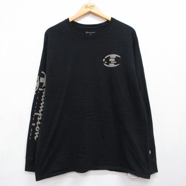 チャンピオン 長袖Tシャツ ビッグロゴ ブラック メンズXL相当 | 古着