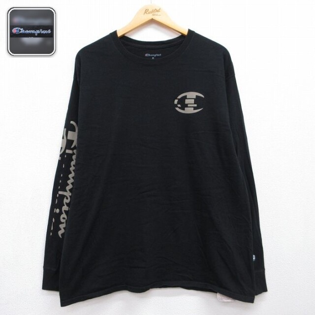 チャンピオン 長袖Tシャツ ビッグロゴ ブラック メンズXL相当 | 古着