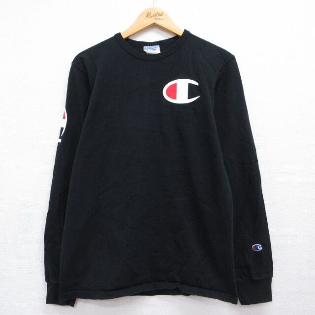 チャンピオン 長袖Tシャツ ビッグロゴ ブラック メンズM相当 | 古着