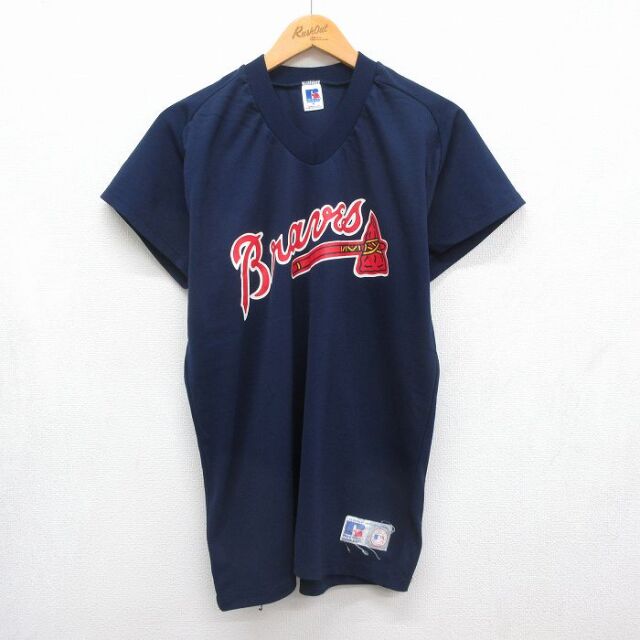 ラッセル 80s 半袖Tシャツ MLBアトランタブレーブス ネイビー メンズL相当 | 古着