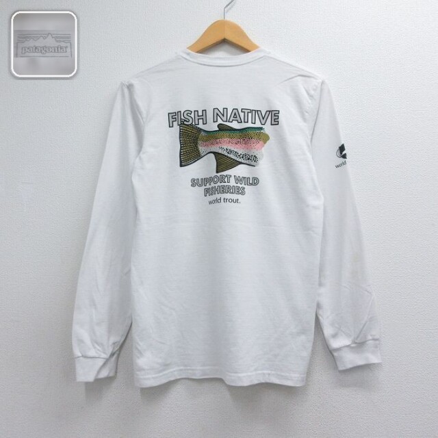 パタゴニア 長袖Tシャツ 魚 ホワイト メンズS相当 | 古着