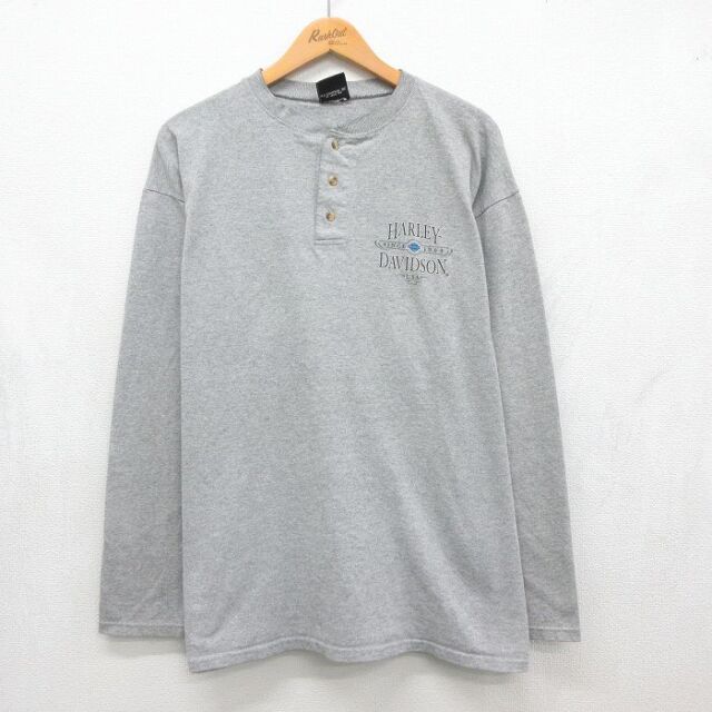 ハーレーダビッドソン 00s 長袖Tシャツ ヘンリーネック グレー メンズXL相当 | 古着