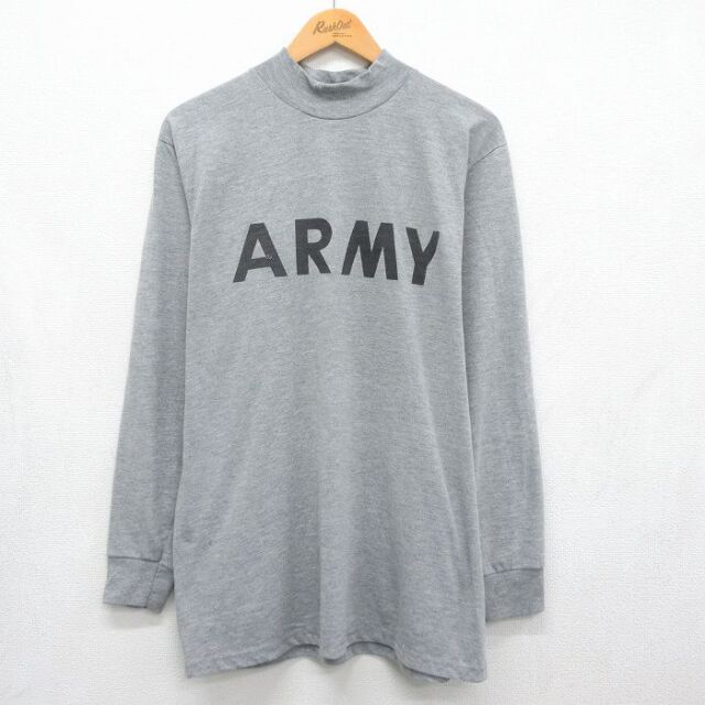 L★古着 長袖 Tシャツ メンズ ミリタリー アーミー ARMY リフレクター モックネック ハイネック グレー 霜降り 26jul22