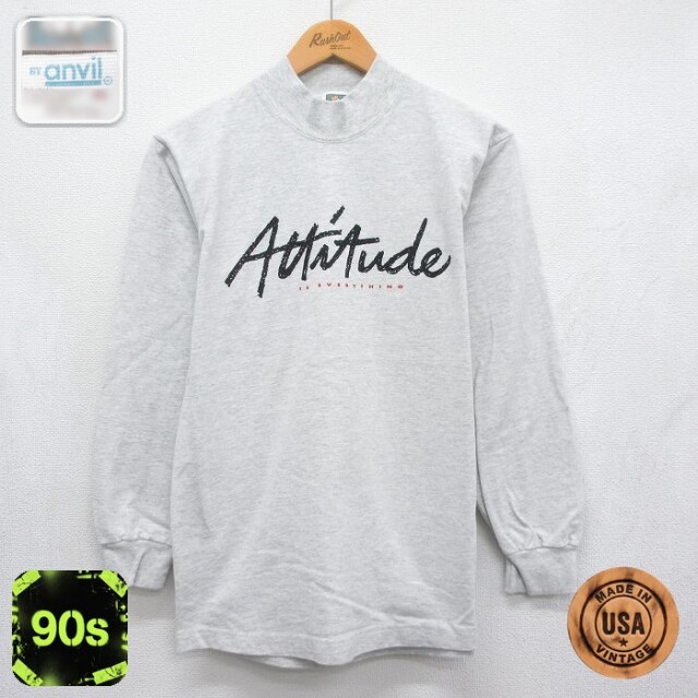 90s 長袖Tシャツ Attitude グレー メンズS相当 | 古着