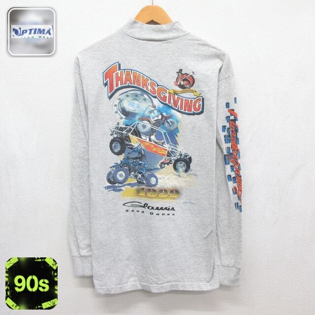 90s 長袖Tシャツ モックネック グレー メンズL相当 | 古着
