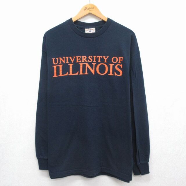 00s 長袖Tシャツ イリノイカレッジ ネイビー メンズXL相当 | 古着