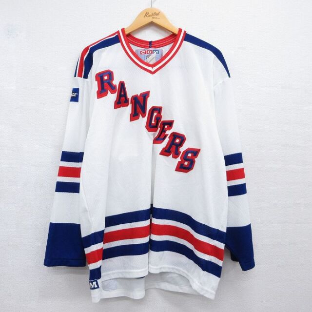 90s 長袖Tシャツ NHL ニューヨークレンジャーズ刺繍 ホワイト メンズXL相当 | 古着