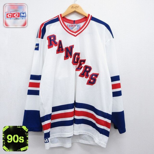 90s 長袖Tシャツ NHL ニューヨークレンジャーズ刺繍 ホワイト メンズXL相当 | 古着