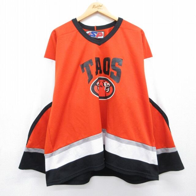 90s 長袖Tシャツ アイスホッケージャージ TAOS オレンジ メンズXL相当 | 古着