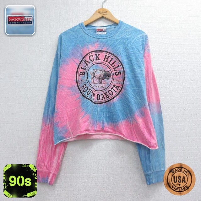 90s 長袖Tシャツ BLACK HILLSバッファロー タイダイ ライトブルー メンズXL相当 | 古着