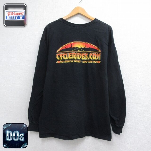ヘインズ 00s 長袖Tシャツ CYCLERIDES ブラック メンズXL相当 | 古着