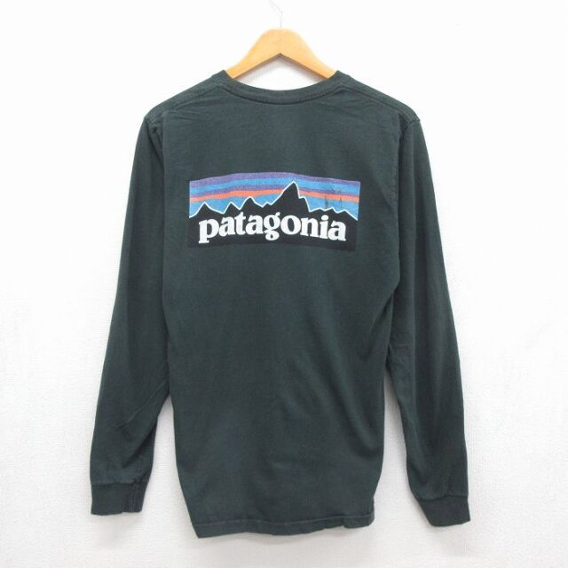 パタゴニア 長袖Tシャツ ビッグロゴ グリーン メンズM相当 | 古着