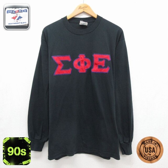 ジャージーズ 90s 長袖Tシャツ ギリシャ文字 ブラック メンズXL相当 | 古着