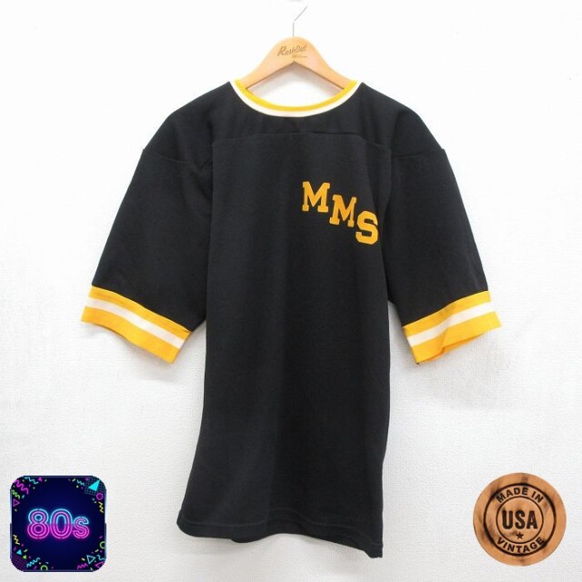 80s 半袖フットボールTシャツ MMS ブラック メンズS相当 | 古着