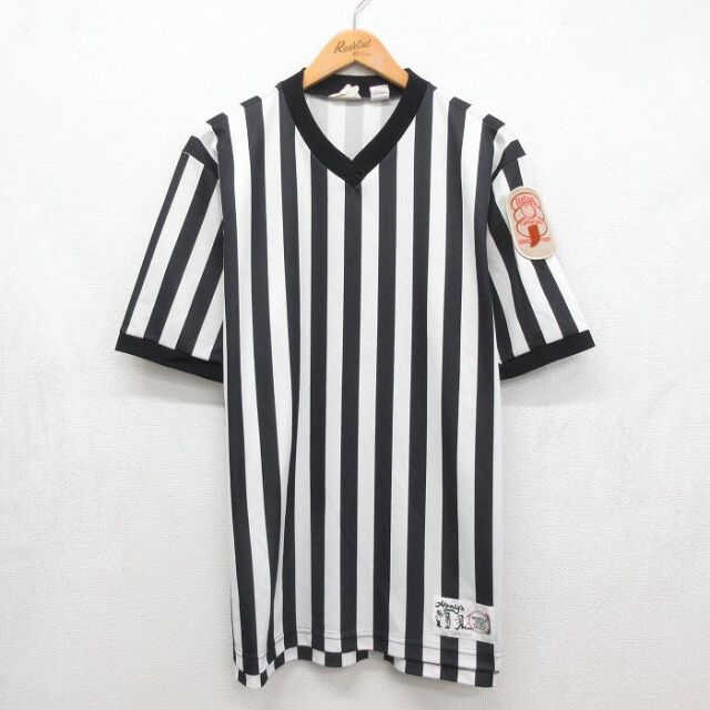 XL★古着 半袖 ビンテージ Tシャツ メンズ 00年代 00s レフリー ホイッスル Vネック USA製 ブラック ストライプ【spe】 26aug04