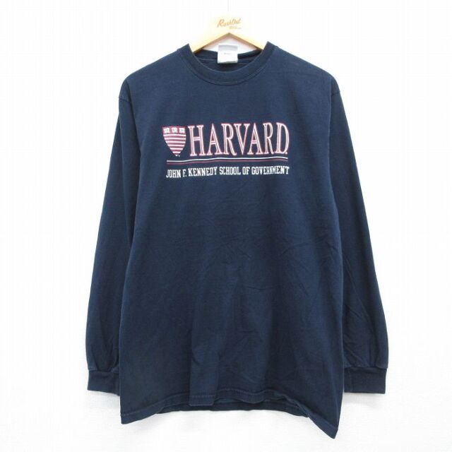 チャンピオン 00s 長袖Tシャツ ハーバードカレッジ ネイビー メンズL相当 | 古着
