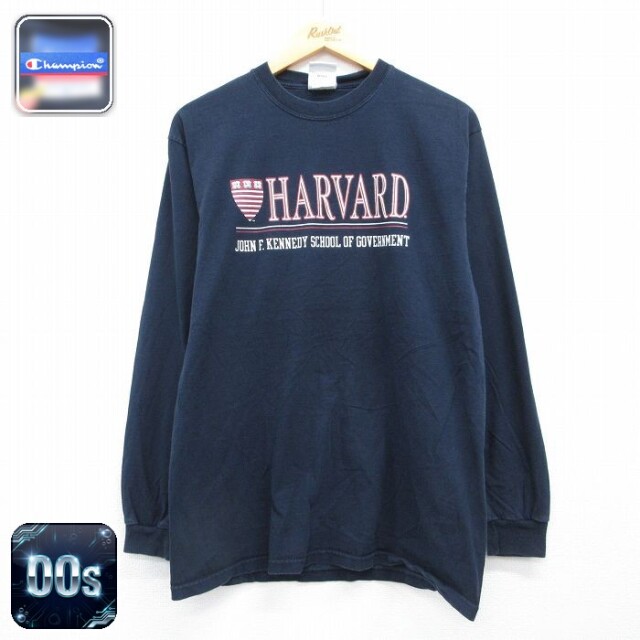 チャンピオン 00s 長袖Tシャツ ハーバードカレッジ ネイビー メンズL相当 | 古着