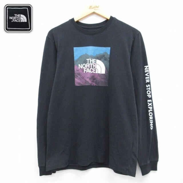 ノースフェイス 長袖Tシャツ ビッグロゴ ブラック メンズM相当 | 古着