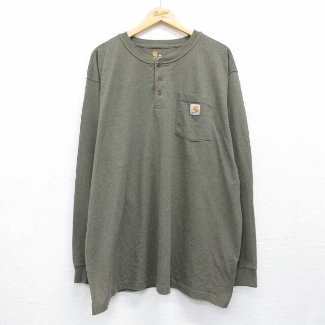カーハート 長袖Tシャツ 胸ポケット付き カーキ メンズXL相当 | 古着