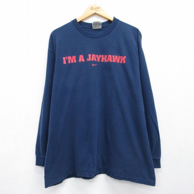 ナイキ 00s 長袖Tシャツ カンザスシティジェイホークス ネイビー メンズXL相当 | 古着