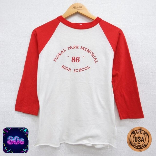 80s 7分袖Tシャツ ハイスクール ラグラン ホワイト メンズS相当 | 古着