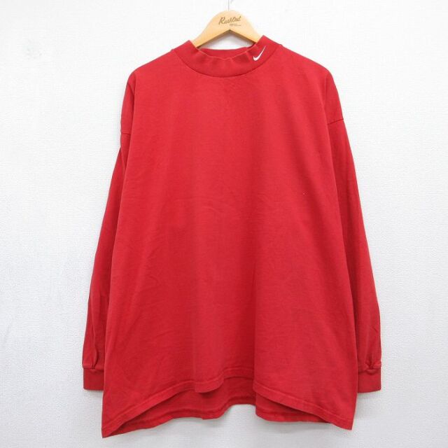 ナイキ 00s 長袖Tシャツ ワンポイントロゴ レッド メンズXL相当 | 古着