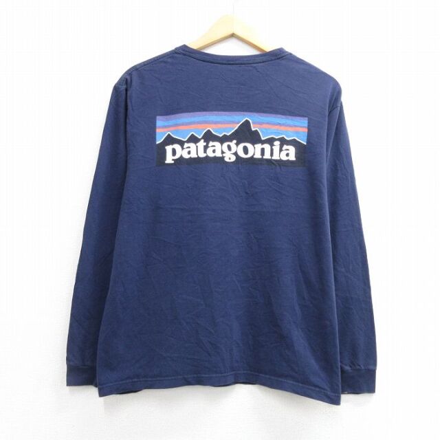 パタゴニア 長袖Tシャツ ビッグロゴ ネイビー メンズL相当 | 古着