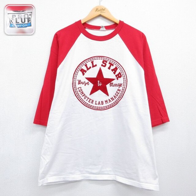 プロクラブ 7分袖Tシャツ ALL STAR ラグラン レッド メンズL相当 | 古着