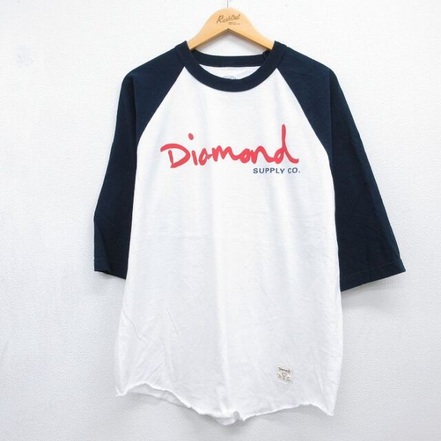 7分袖Tシャツ ダイヤモンド ホワイト メンズL相当 | 古着